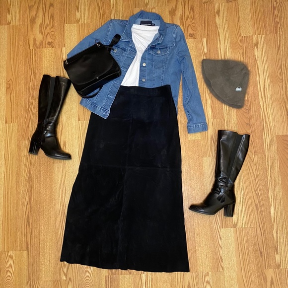 Black Genuine Leather Maxi Skirt - Picture 1 of 7